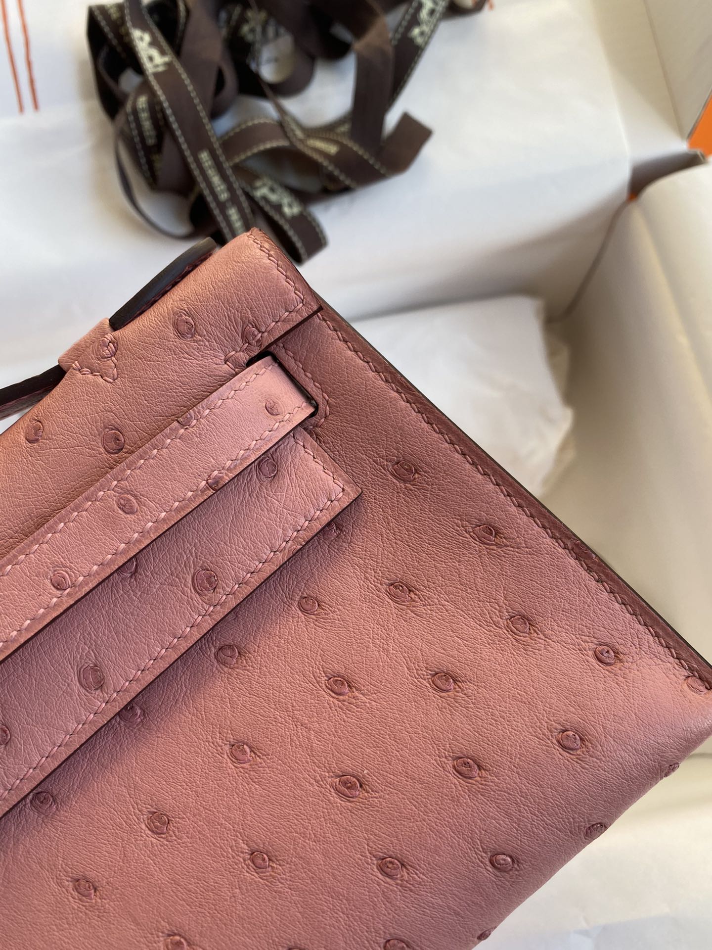 Hermes Mini Kelly Pochette 22cm Bag In Pink Ostrich Leather